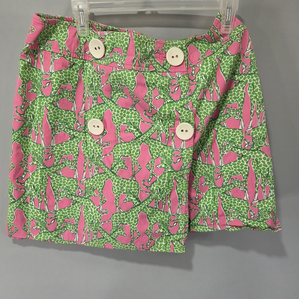 Lilly Pulitzer Size 12 Pink Green Giraffe Skirt Buttons